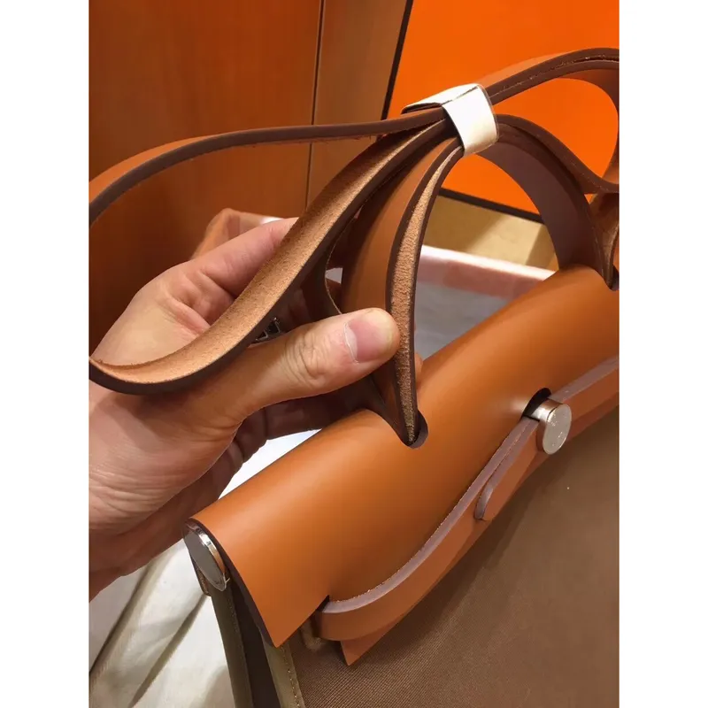 Hermes Herbag Zip 31cm Bag In Brown And Taupe