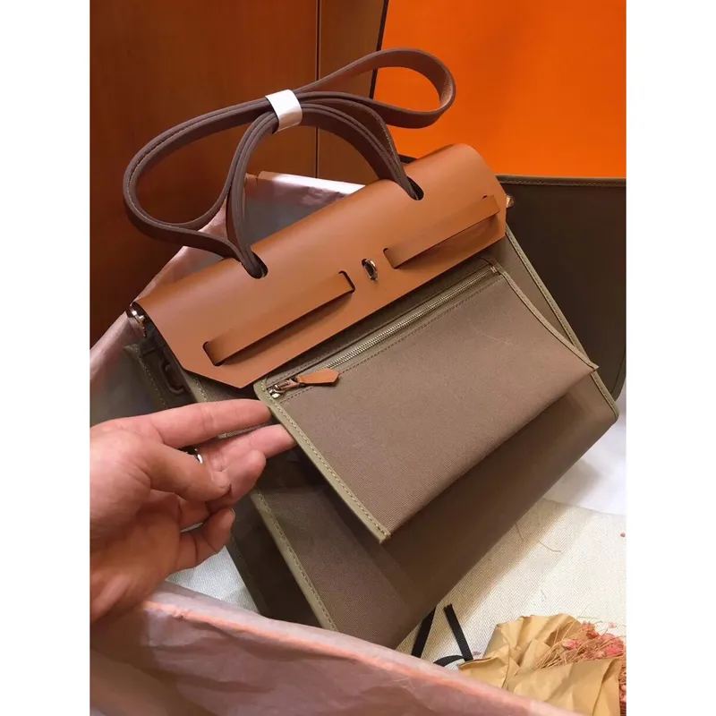 Hermes Herbag Zip 31cm Bag In Brown And Taupe