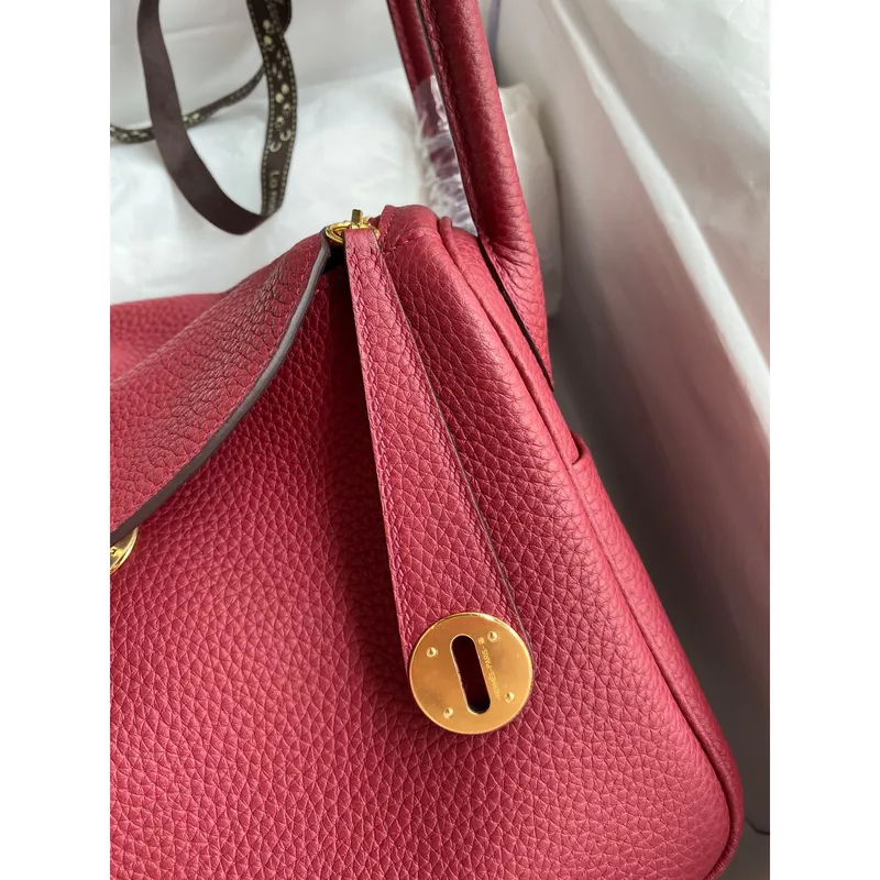 Hermes Lindy 26 Handmade Bag In Ruby Clemence Leather