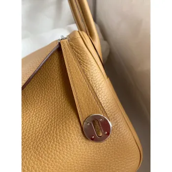Hermes Lindy 26 Handmade Bag In Biscuit Clemence Leather