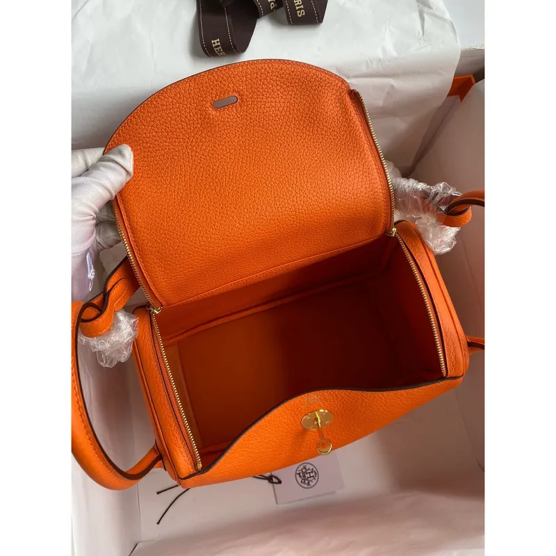 Hermes Lindy 26 Handmade Bag In Orange Clemence Leather