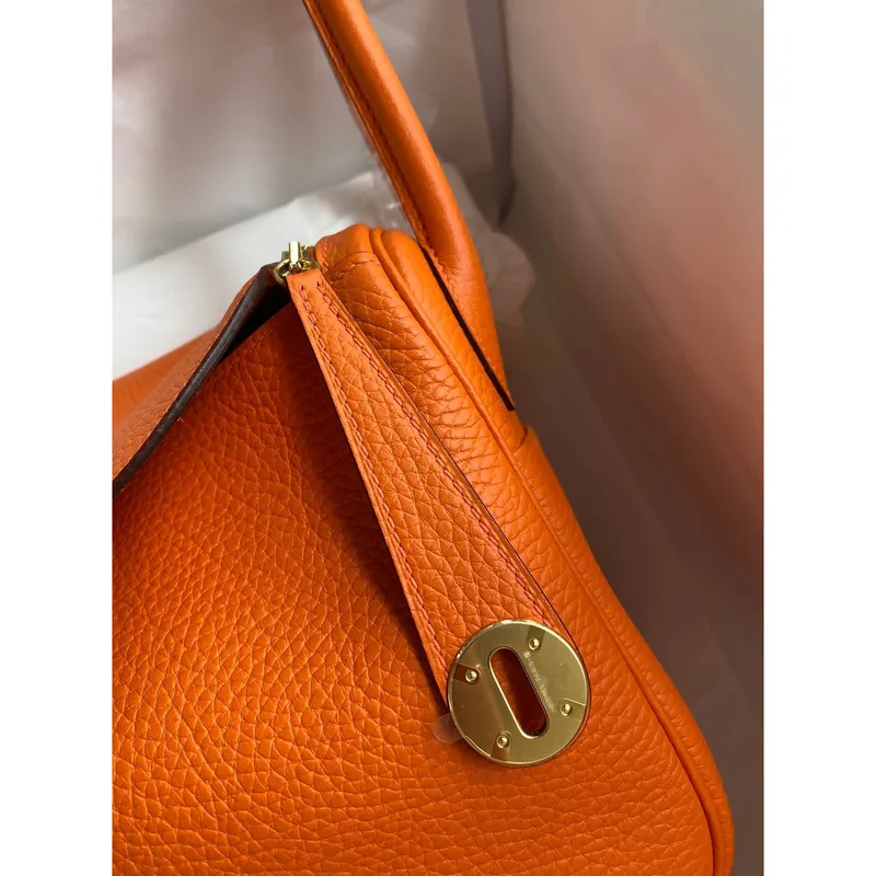 Hermes Lindy 26 Handmade Bag In Orange Clemence Leather