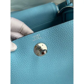 Hermes Lindy 26 Handmade Bag In Blue Atoll Clemence Leather