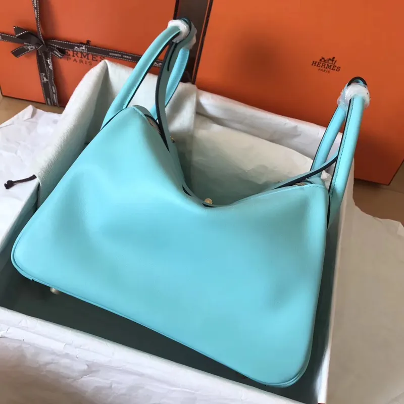 Hermes Blue Atoll Lindy 30cm Swift Handmade Bag