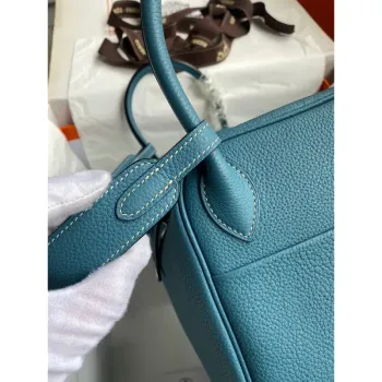 Hermes Lindy 30 Handmade Bag In Blue Jean Clemence Leather