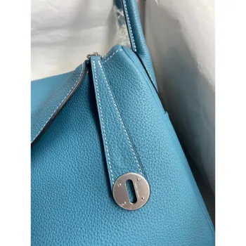 Hermes Lindy 30 Handmade Bag In Blue Jean Clemence Leather