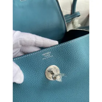 Hermes Lindy 30 Handmade Bag In Blue Jean Clemence Leather