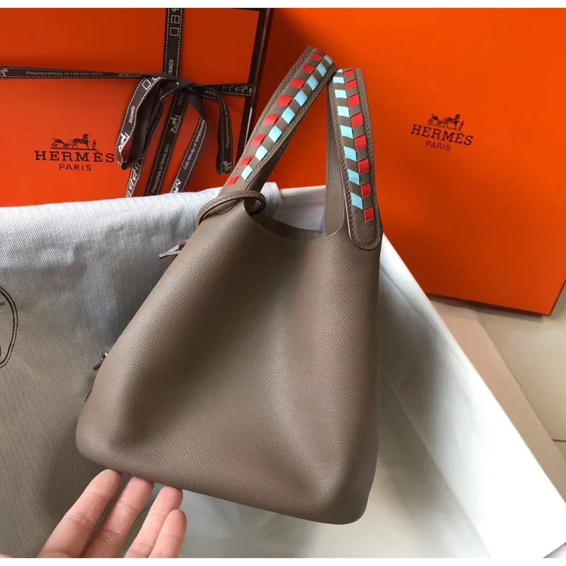 Hermes Taupe Picotin Lock 18 Bag With Braided Handles
