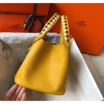 Hermes Yellow Picotin Lock 18 Bag With Braided Handles