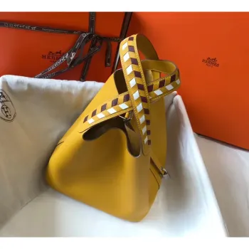 Hermes Yellow Picotin Lock 22 Bag With Braided Handles