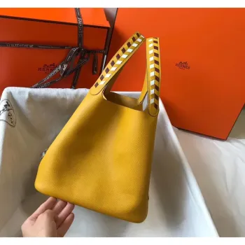 Hermes Yellow Picotin Lock 22 Bag With Braided Handles