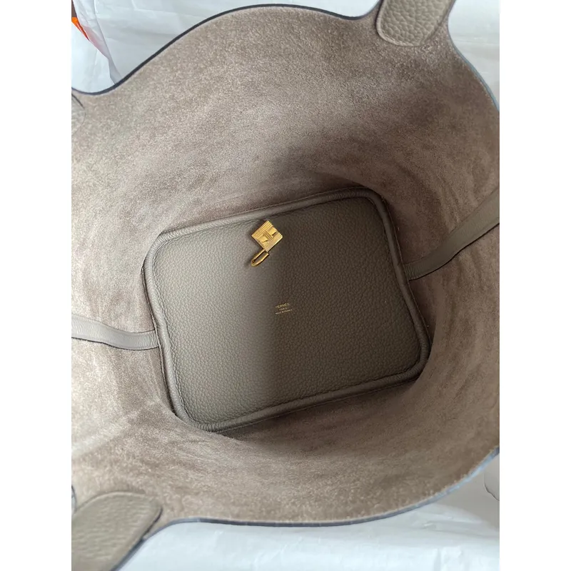 Hermes Picotin Lock 22 Handmade Bag in Gris Asphalt Clemence Leather