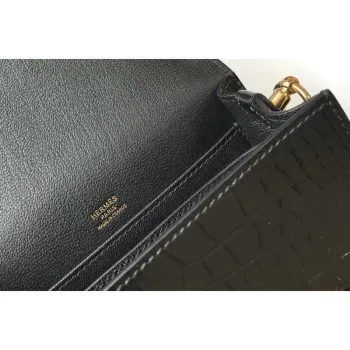 Hermes Roulis Mini Bag In Black Embossed Crocodile Calfskin