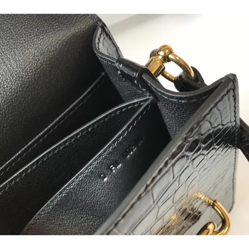 Hermes Roulis Mini Bag In Black Embossed Crocodile Calfskin