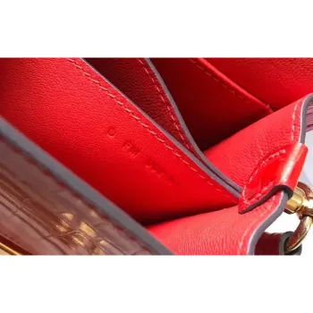 Hermes Roulis Mini Bag In Red Embossed Crocodile Calfskin
