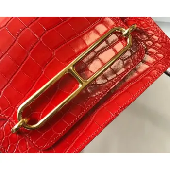 Hermes Roulis Mini Bag In Red Embossed Crocodile Calfskin