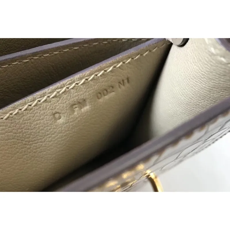 Hermes Roulis Mini Bag In Taupe Embossed Crocodile Calfskin