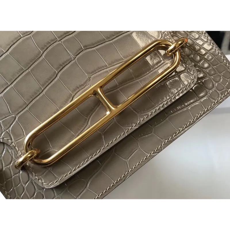 Hermes Roulis Mini Bag In Taupe Embossed Crocodile Calfskin
