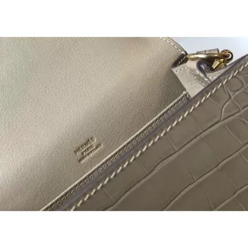 Hermes Roulis Mini Bag In Taupe Embossed Crocodile Calfskin
