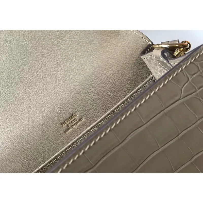 Hermes Roulis Mini Bag In Taupe Embossed Crocodile Calfskin