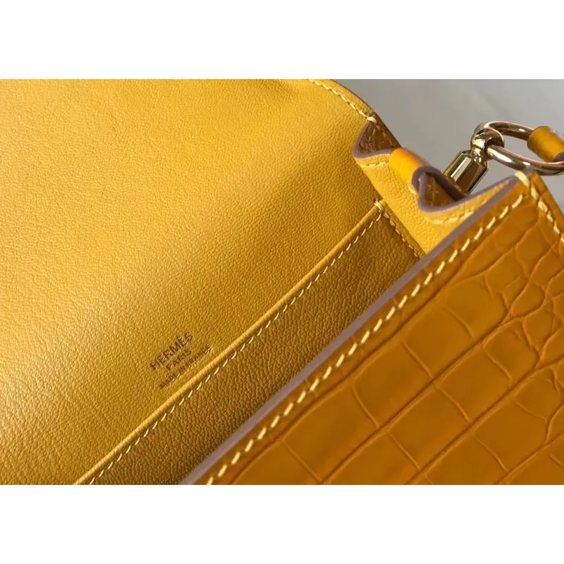 Hermes Roulis Mini Bag In Yellow Embossed Crocodile Calfskin