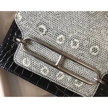 Hermes Roulis Mini Bag In Black Crocodile With Natural Lizard