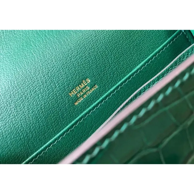Hermes Roulis Mini Bag In Green Embossed Crocodile Calfskin