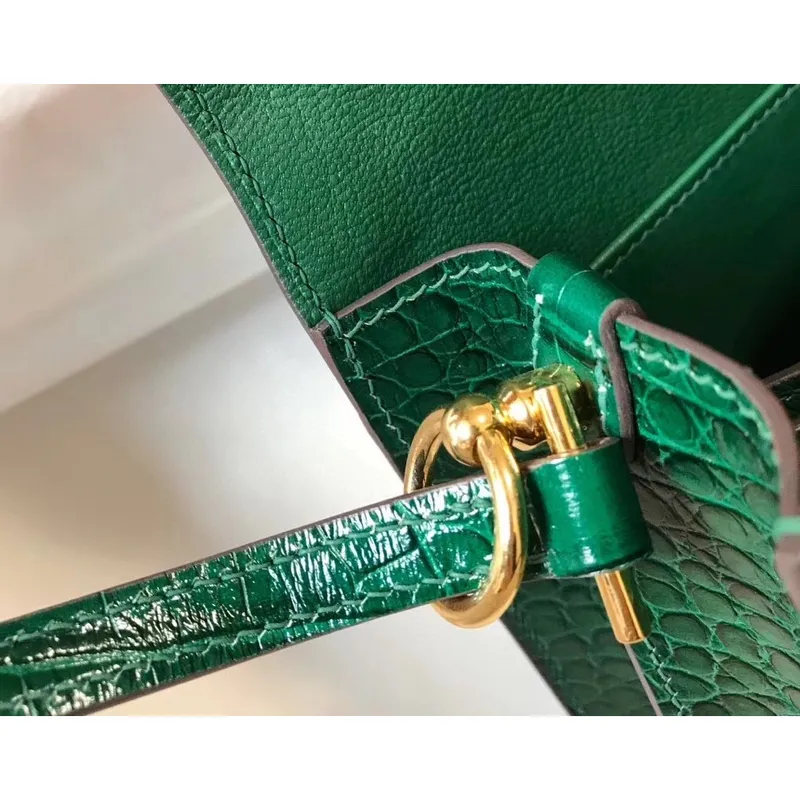 Hermes Roulis Mini Bag In Green Embossed Crocodile Calfskin
