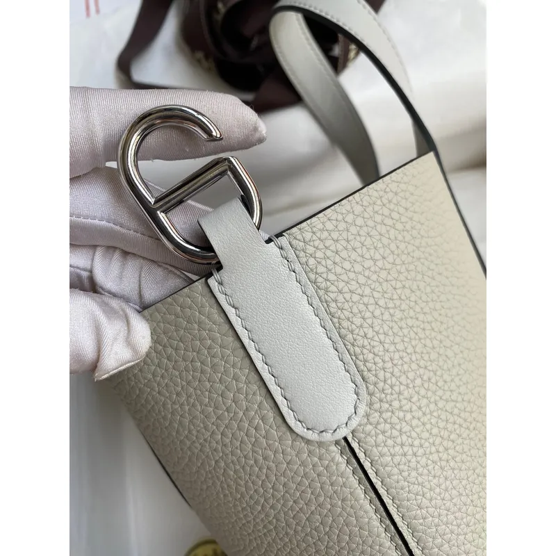 Hermes In The Loop 18 Handmade Bag in Pearl Grey Clemence Leather