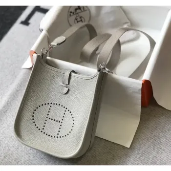 Hermes Evelyne III TPM Bag In Pearl Grey Clemence Leather