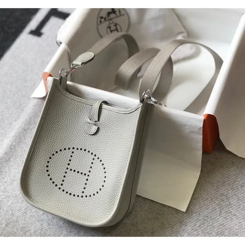 Hermes Evelyne III TPM Bag In Pearl Grey Clemence Leather