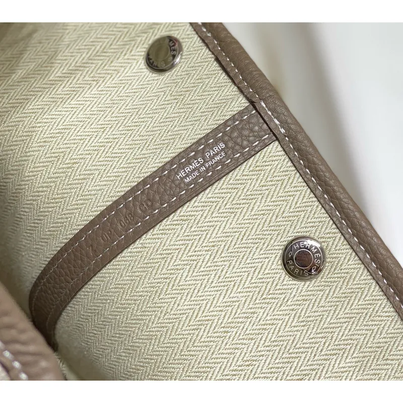 Hermes Garden Party 30cm Bag in Toile and Taupe Leather