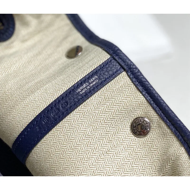 Hermes Garden Party 30 Bag In Blue Saphir Taurillon Leather
