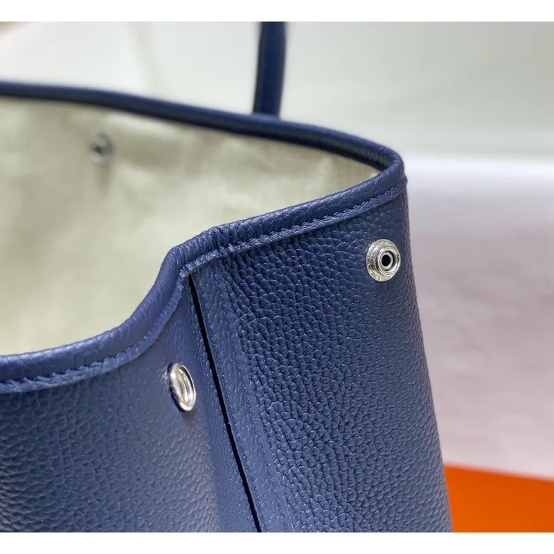 Hermes Garden Party 36 Bag In Blue Saphir Clemence Leather