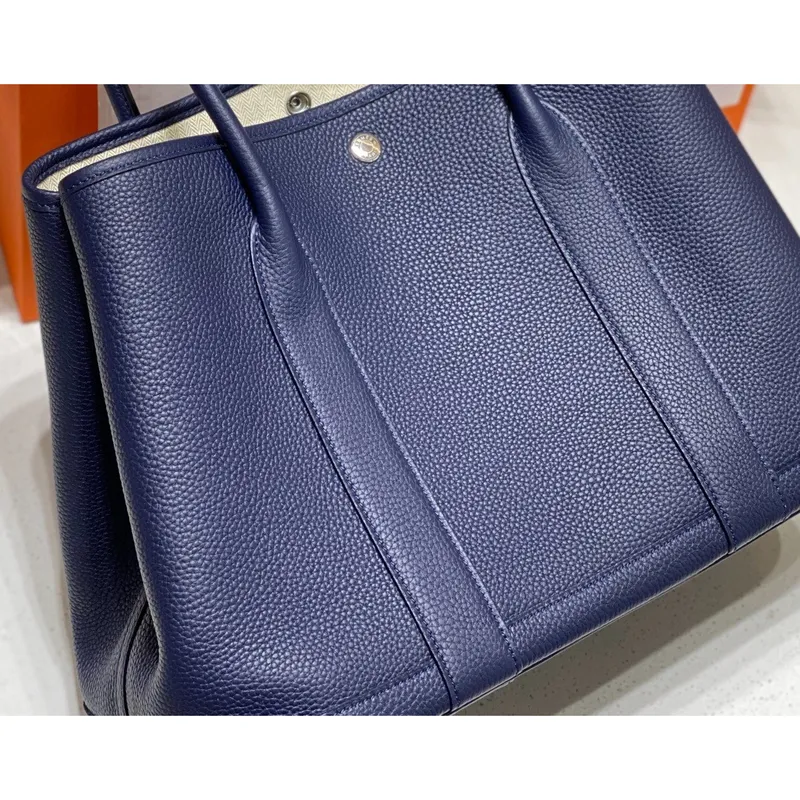 Hermes Garden Party 36 Bag In Blue Saphir Clemence Leather