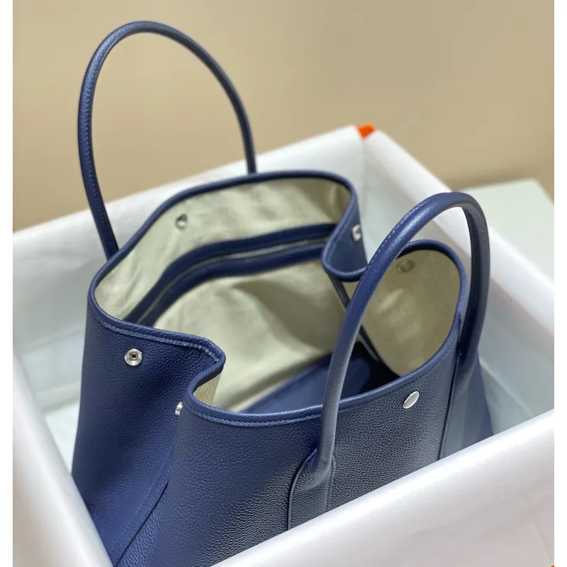 Hermes Garden Party 36 Bag In Blue Saphir Clemence Leather