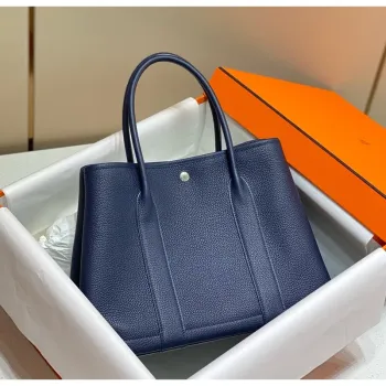 Hermes Garden Party 36 Bag In Blue Saphir Clemence Leather