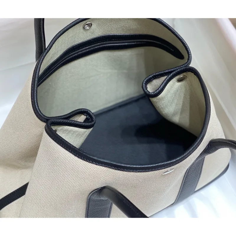 Hermes Garden Party 36cm Bag in Toile and Black Leather