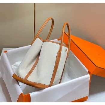 Hermes Garden Party 36cm Bag in Toile and Gold Leather