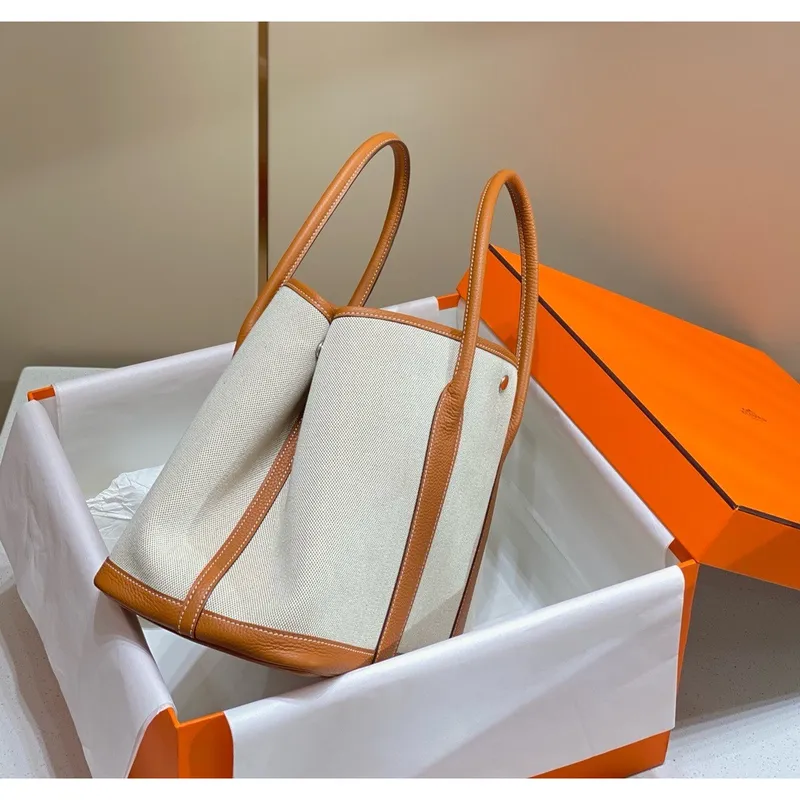 Hermes Garden Party 36cm Bag in Toile and Gold Leather