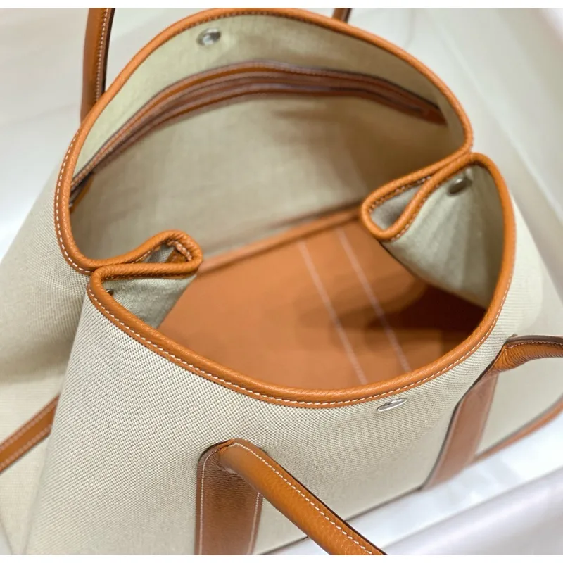 Hermes Garden Party 36cm Bag in Toile and Gold Leather