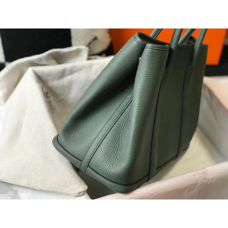 Hermes Garden Party 36 Bag In Vert Amanda Clemence Leather