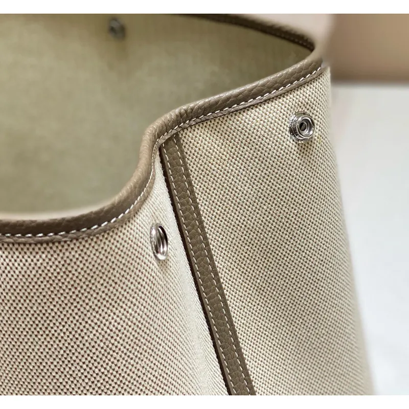 Hermes Garden Party 36cm Bag in Toile and Taupe Leather