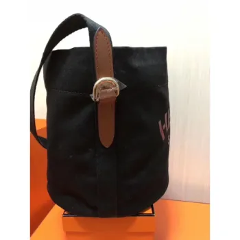 Hermes Grooming Bucket Bag In Black Canvas