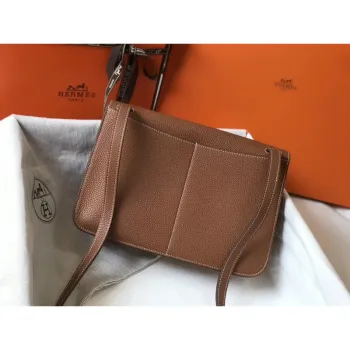 Hermes Halzan Bag In Brown Clemence Leather