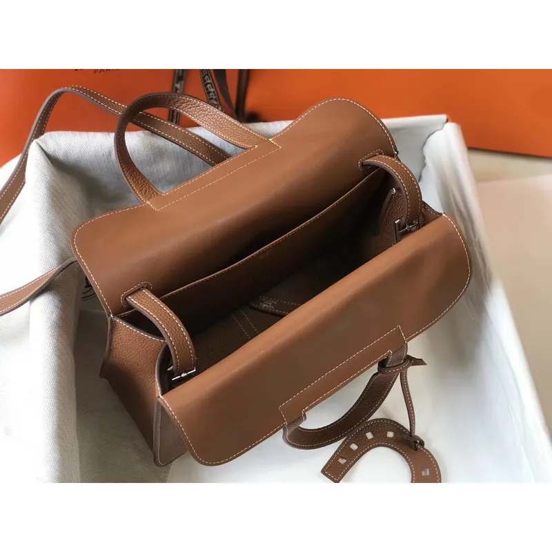 Hermes Halzan Bag In Brown Clemence Leather
