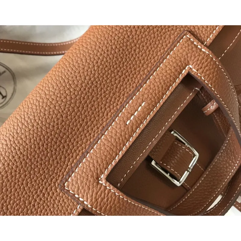 Hermes Halzan Bag In Brown Clemence Leather