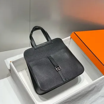 Hermes Halzan 25 Bag in Black Clemence Leather
