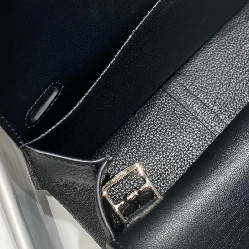 Hermes Halzan 25 Bag in Black Clemence Leather
