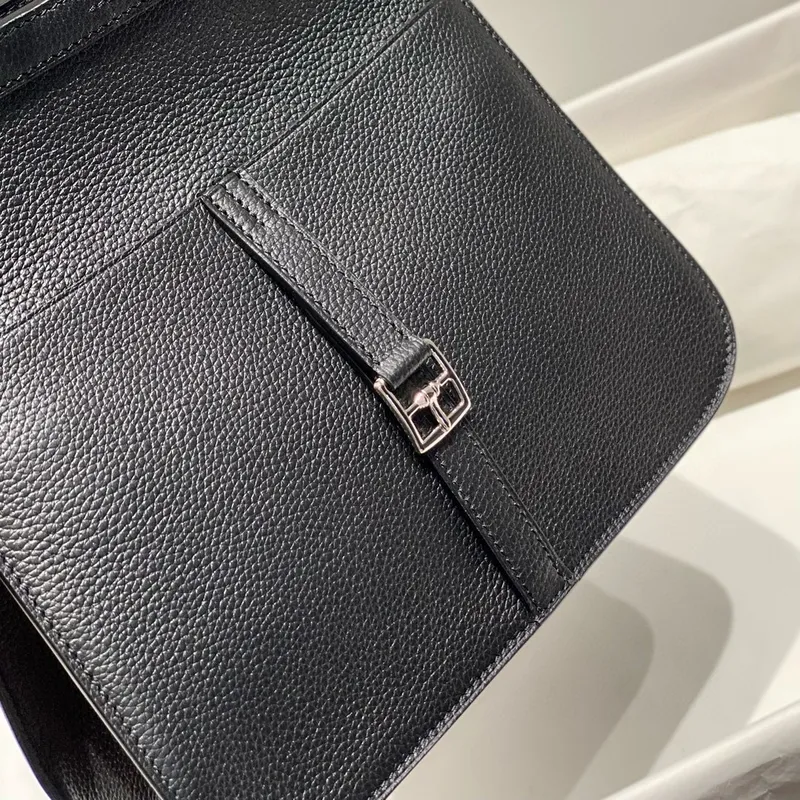 Hermes Halzan 25 Bag in Black Clemence Leather